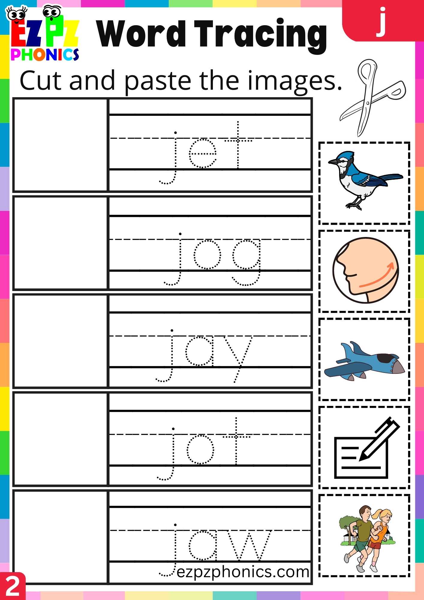 Group2 Letter J Word Tracing Beginning Sounds Worksheet